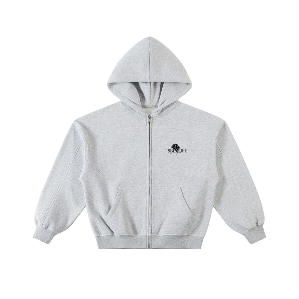 Contrast-Stitched Boxy Fleece Zip Hoodie