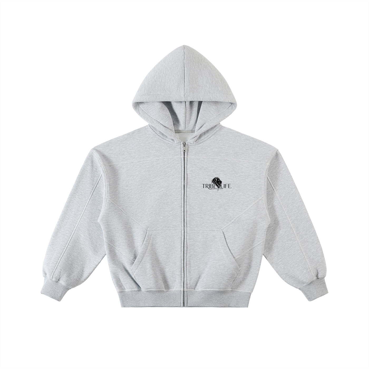 Contrast-Stitched Boxy Fleece Zip Hoodie