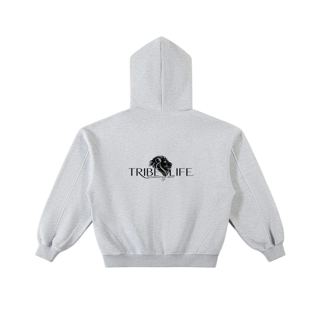 Contrast-Stitched Boxy Fleece Zip Hoodie