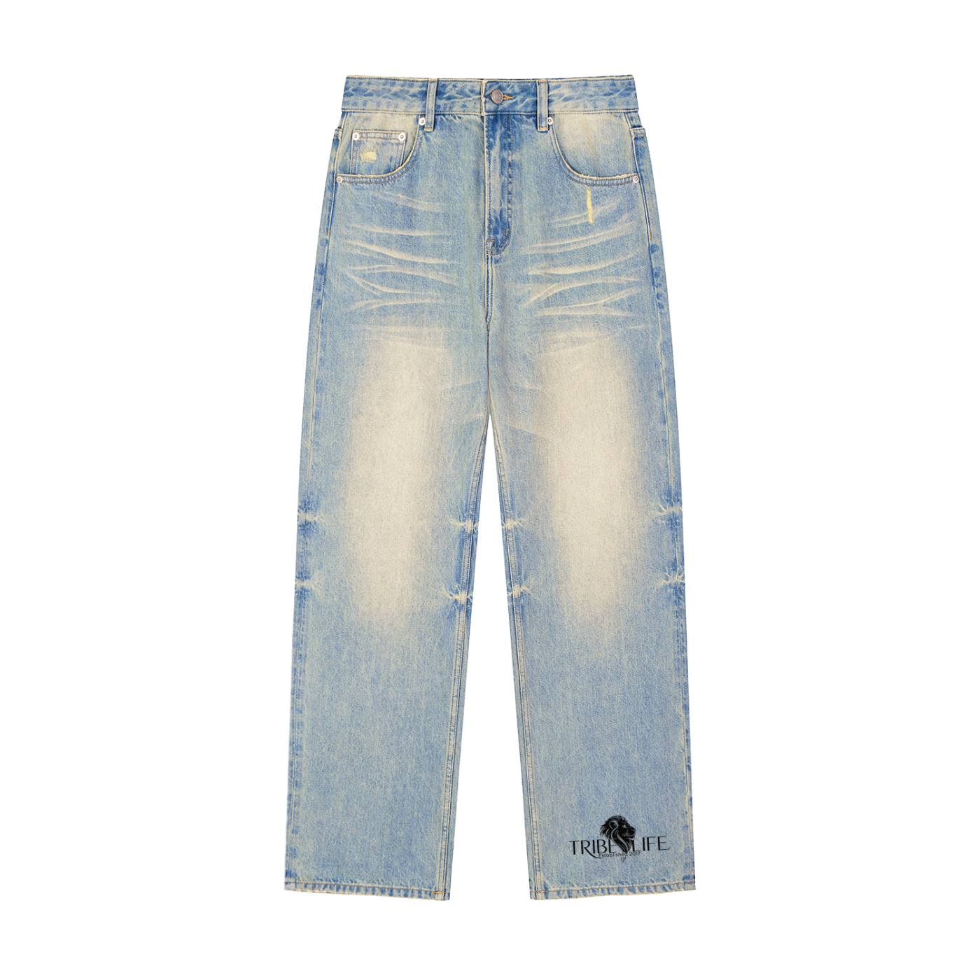Sun Fade Raw Hem Denim Jeans