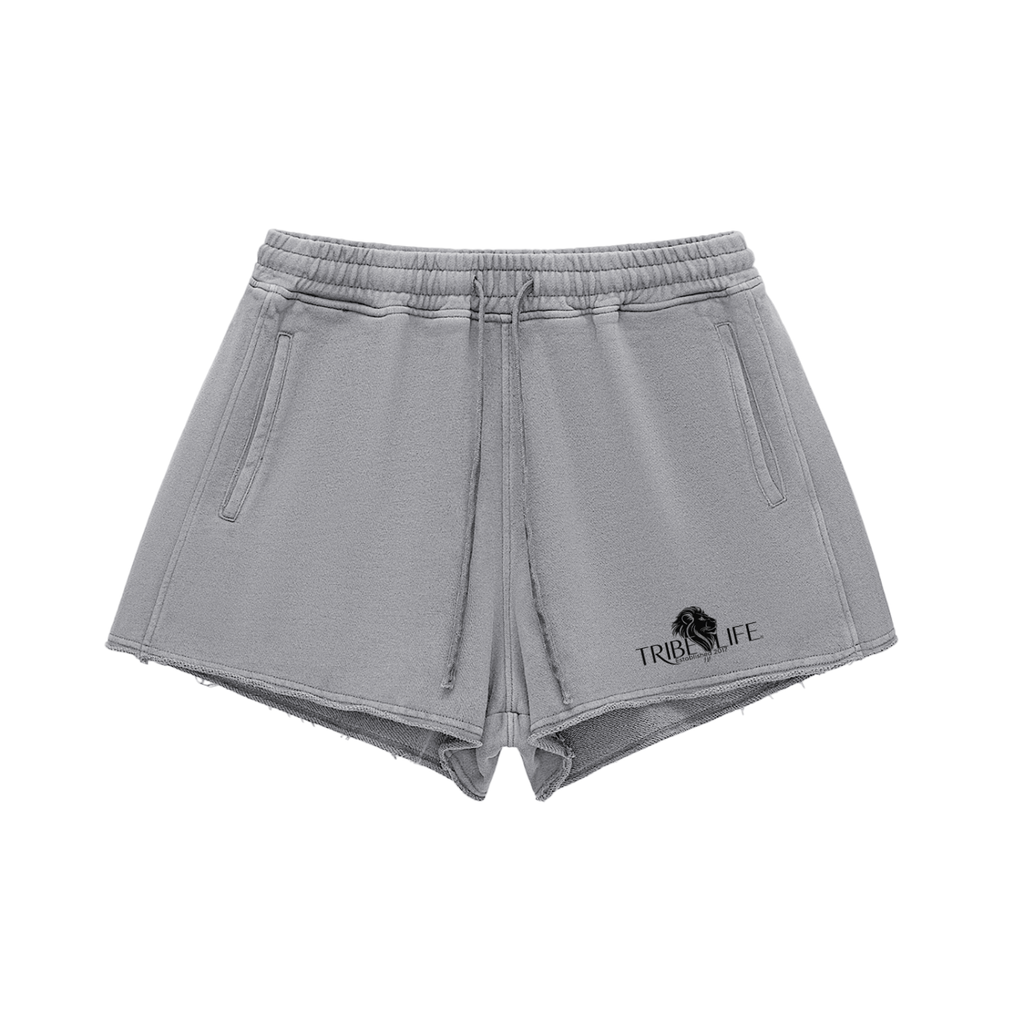 Snow Washed Raw Edge Drawstring Shorts