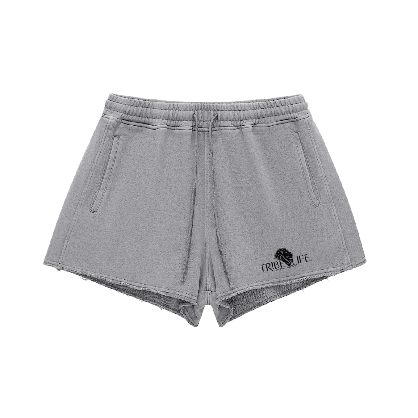 Snow Washed Raw Edge Drawstring Shorts