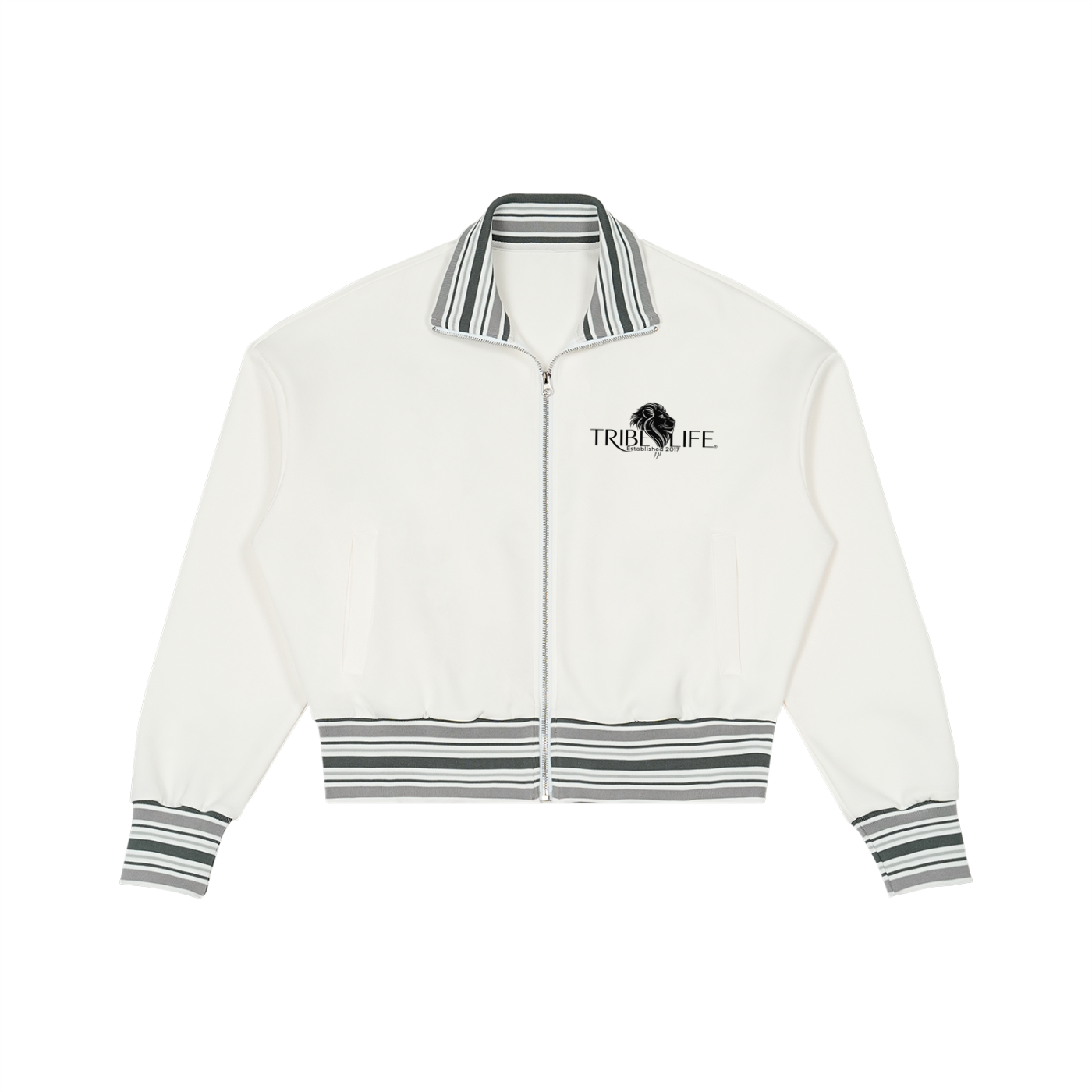 Striped Rib Collar Zip Jacket