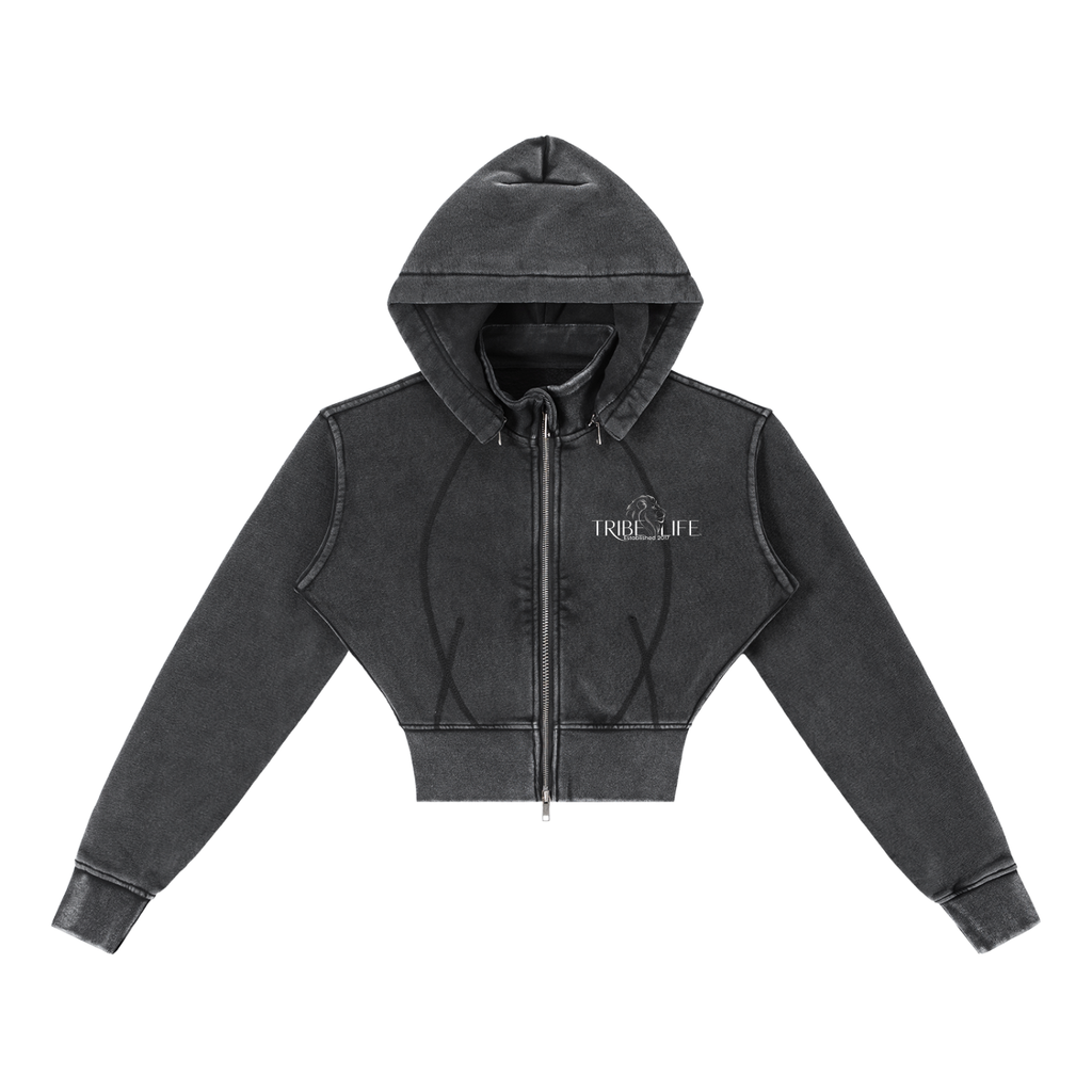 Vintage Washed Cropped Fleece Hoodie